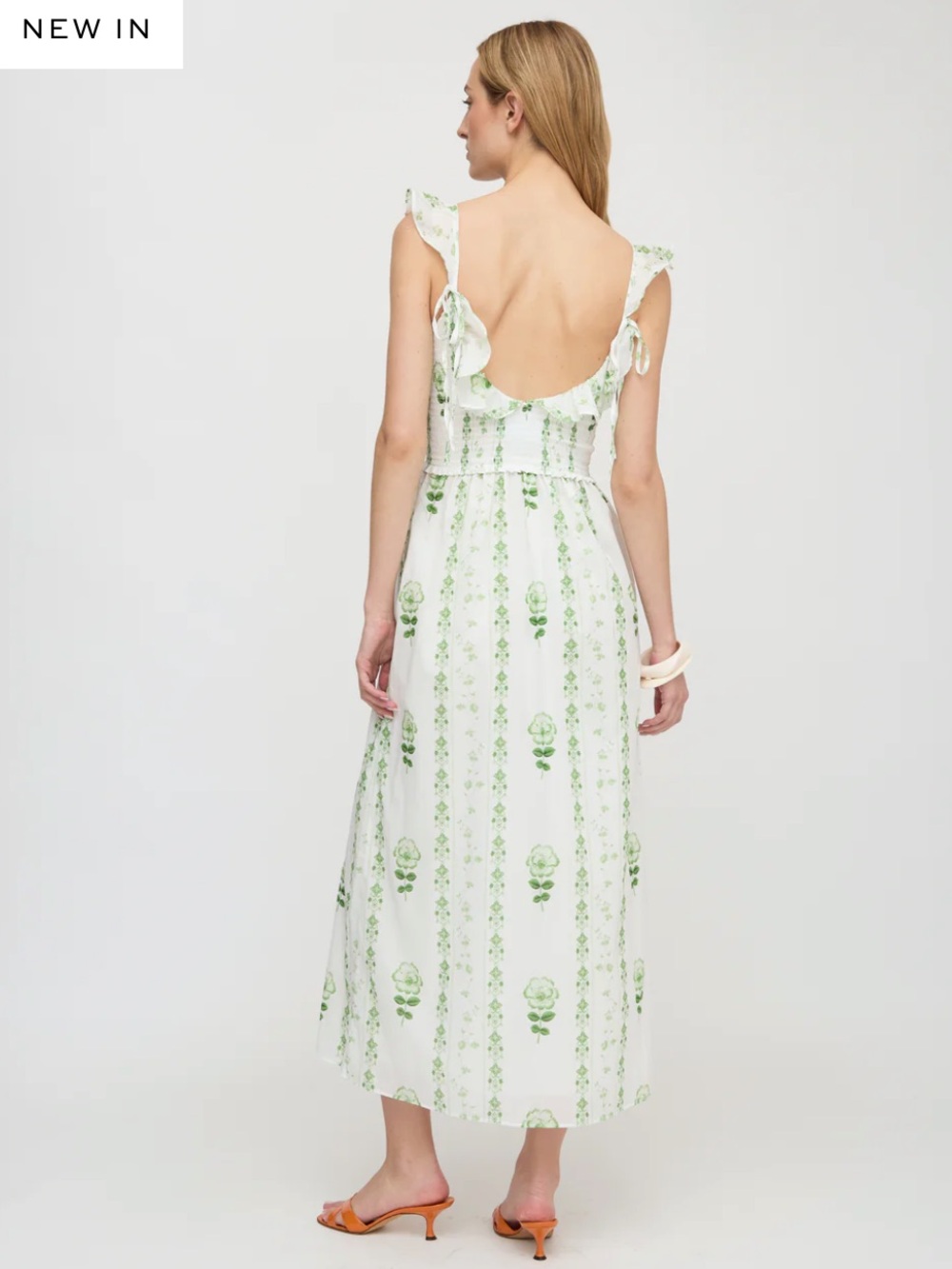 Hill House Home The Cambria Nap Dress in White/Green Arcadia Border Size Medium - Picture 5 of 9